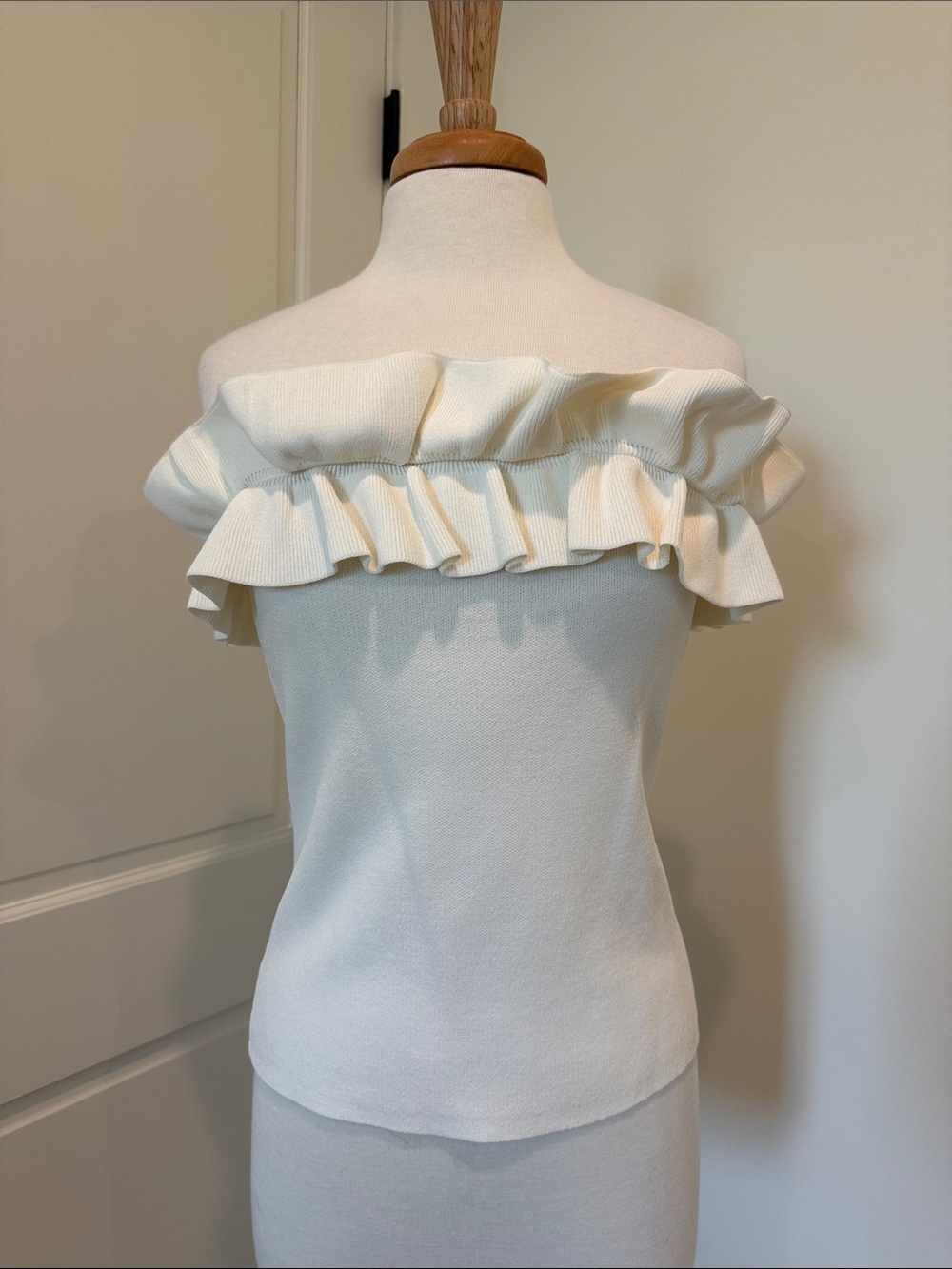 Eliza J Cream Off-the-Shoulder Ruffle Knit Top